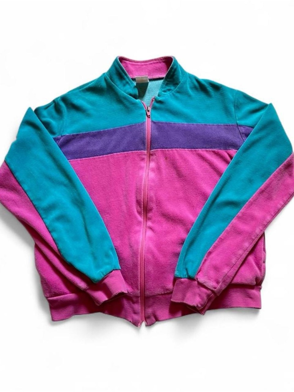 Vintage Jantzen Colorblock Zip-Up Fleece Jacket in Teal, Purple & Magenta S
